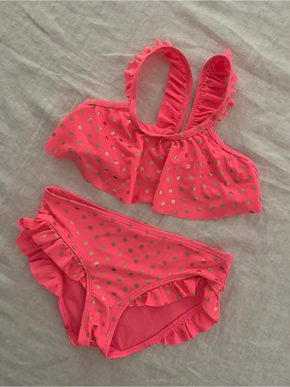 Hula Star Pink &  Gold Polka Dot Ruffle Toddler Girl  Bikini 5T VGUC